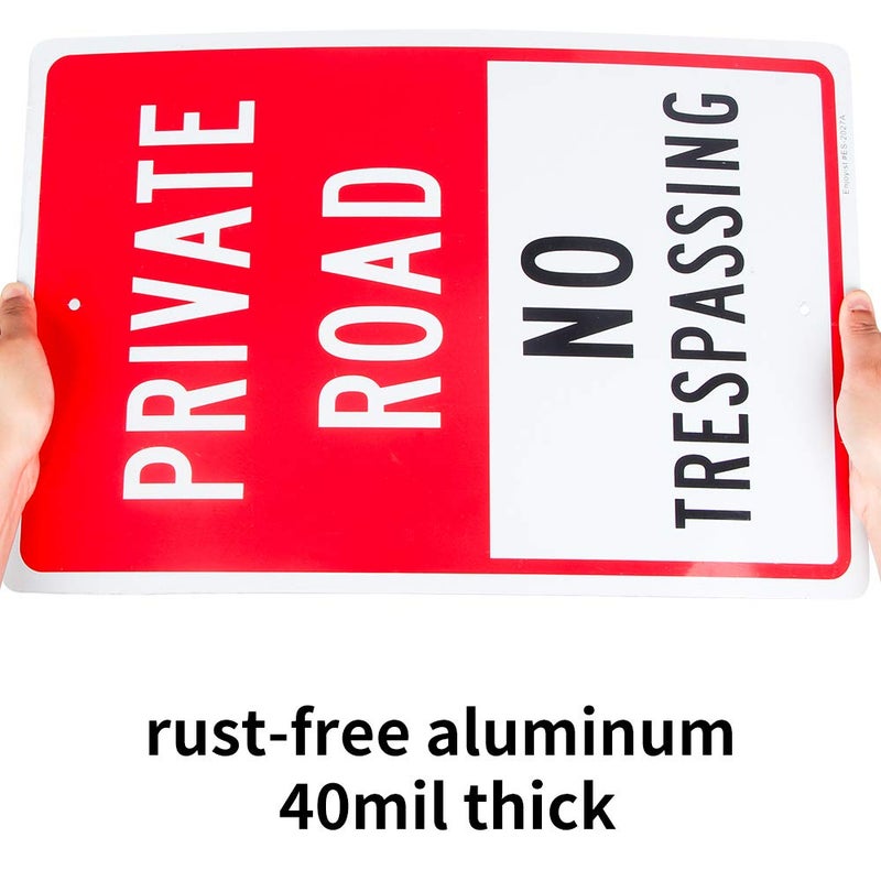 Enjoyist Large Private Road No Trespassing Sign, 18"x 12" .04" Aluminum Reflective Sign Rust Free Aluminum-UV Protected and Weatherproof - Image 3